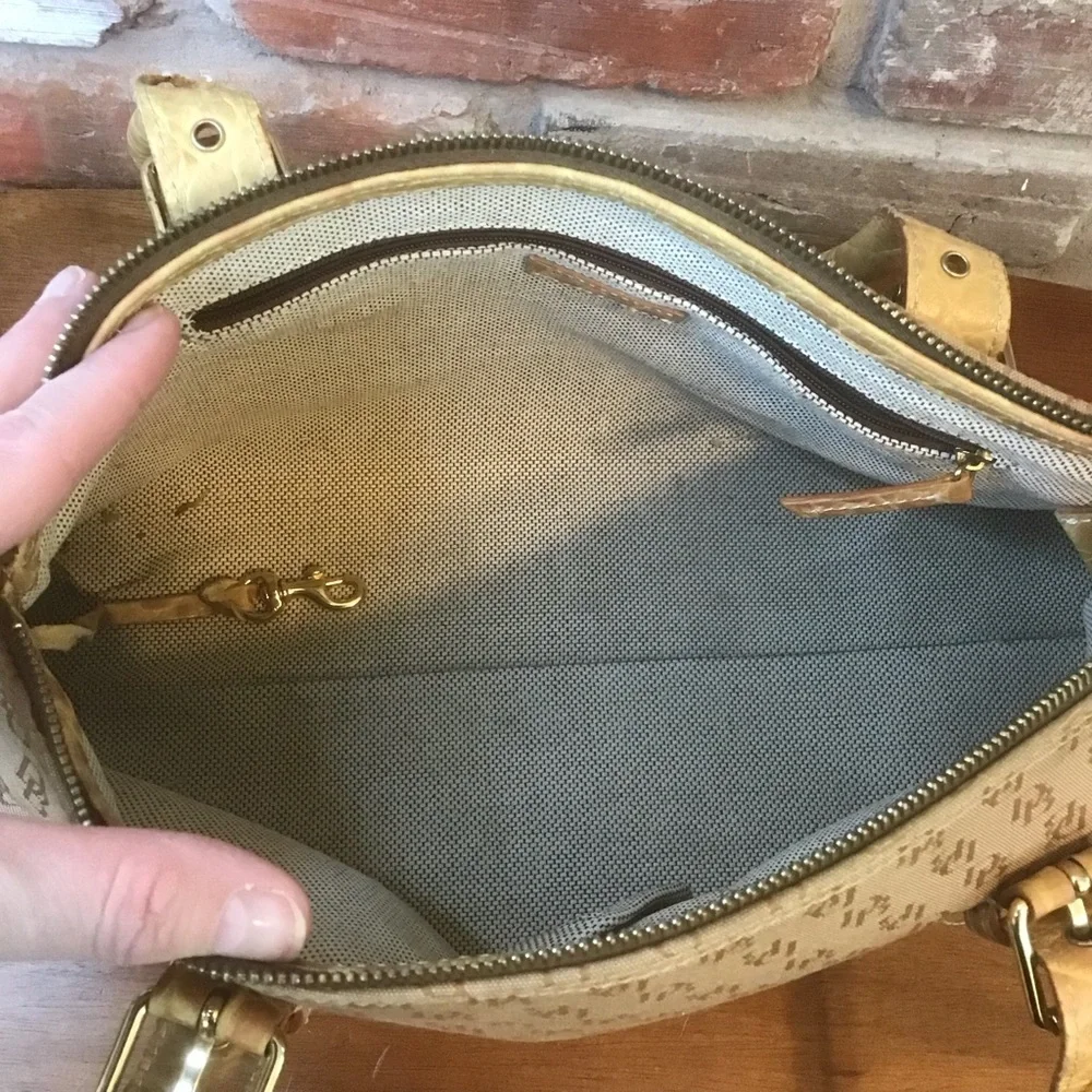 DOONEY & BOURKE Vintage Tan Signature Jacquard Croc Leather Trim Satchel Bag